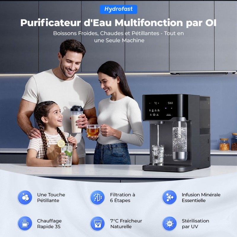 Hydrofast C300 RO Purificateur d'eau de comptoir, distributeur d'eau glacée et pétillante, filtration en 6 étapes