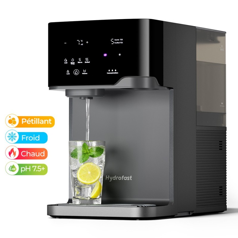 Hydrofast C300 RO Purificateur d'eau de comptoir, distributeur d'eau glacée et pétillante, filtration en 6 étapes