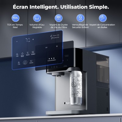Hydrofast C300 RO Purificateur d'eau de comptoir, distributeur d'eau glacée et pétillante, filtration en 6 étapes