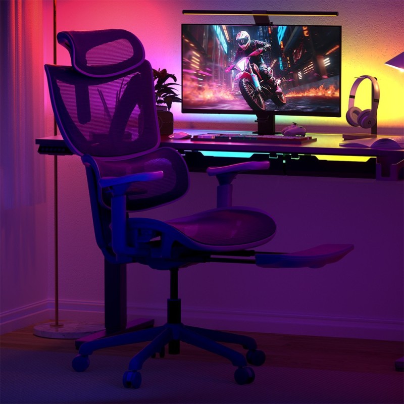 Chaise Gaming Ergonomique ACGAM CG-5245M avec Repose-Pieds, Accoudoirs 3D, Dossier Réglable, Maille Respirante – Chaise Bureau G