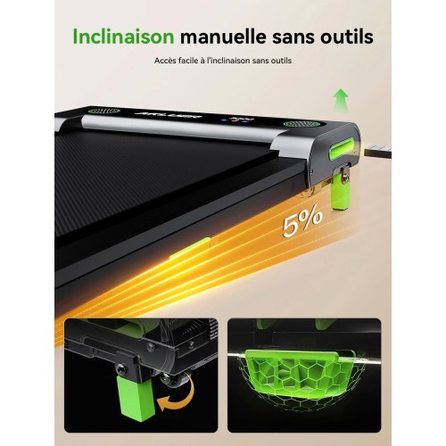 Tapis de marche Akluer 480L-A avec inclinaison  moteur silencieux de 2 5 CV  télécommande et écran LED  capacité maximale d 2
