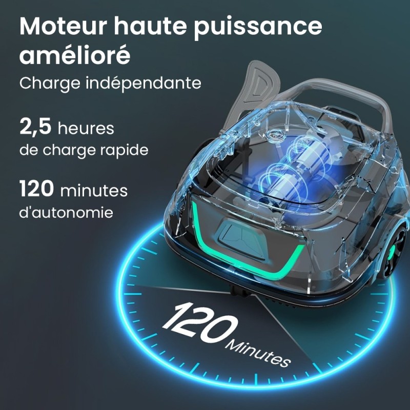 WYBOT A1 Robot aspirateur de piscine sans fil  double filtre  autonomie de 120 minutes  charge rapide en 2,5 heures  pour piscin