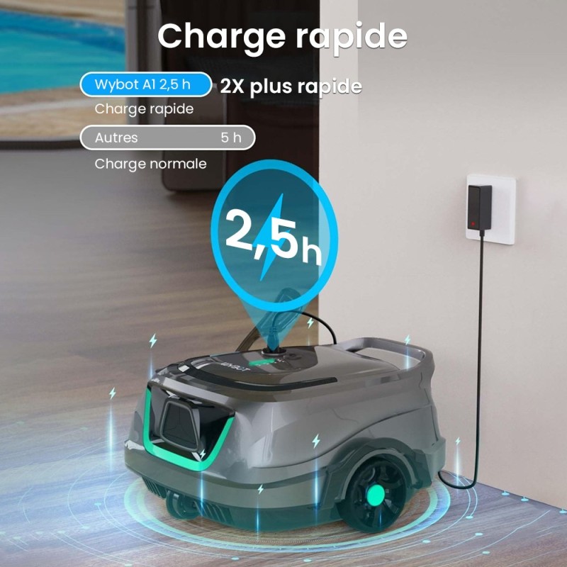 WYBOT A1 Robot aspirateur de piscine sans fil  double filtre  autonomie de 120 minutes  charge rapide en 2,5 heures  pour piscin