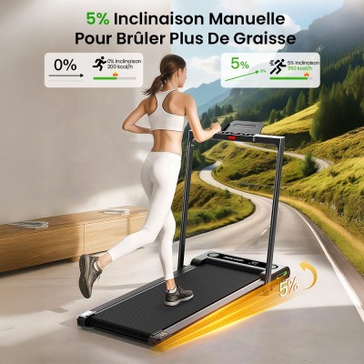 Akluer 480L-B Tapis de Marche Incliné Pliable avec Poignée, Moteur 2.5HP Silencieux, Écran LED, 150kg