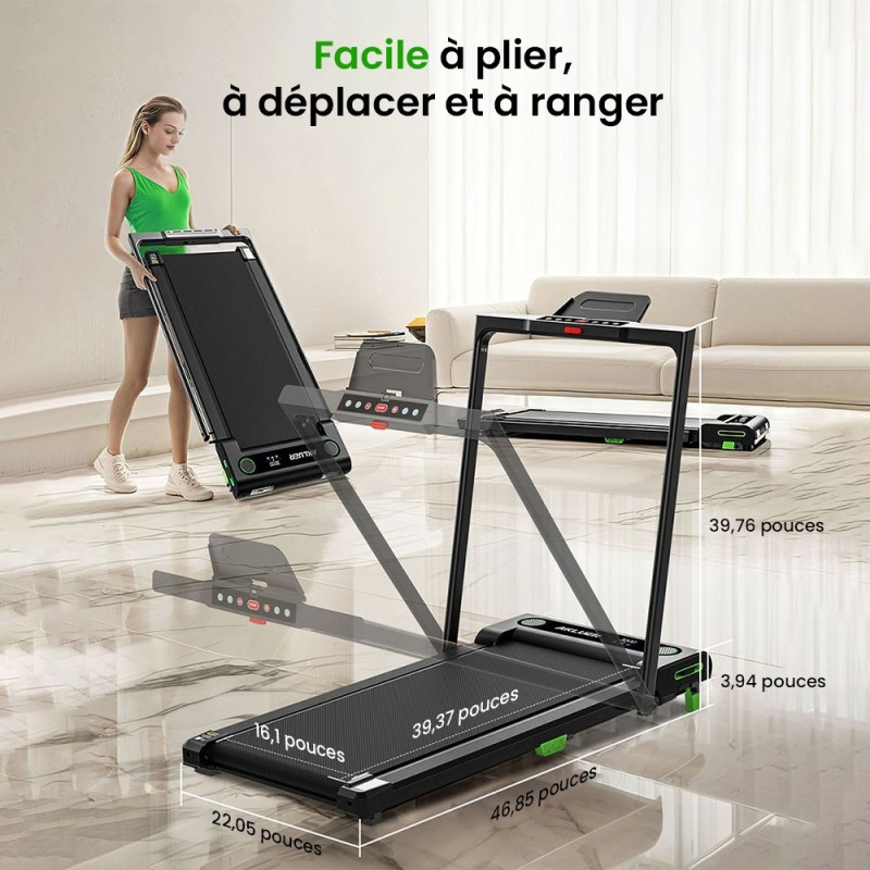 Akluer 480L-B Tapis de Marche Incliné Pliable avec Poignée, Moteur 2.5HP Silencieux, Écran LED, 150kg