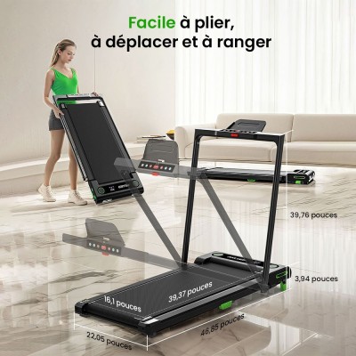 Akluer 480L-B Tapis de Marche Incliné Pliable avec Poignée, Moteur 2.5HP Silencieux, Écran LED, 150kg