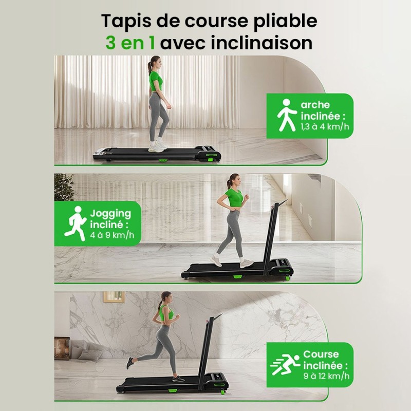 Akluer 480L-B Tapis de Marche Incliné Pliable avec Poignée, Moteur 2.5HP Silencieux, Écran LED, 150kg