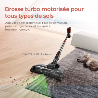 JIGOO C200 Aspirateur sans fil, aspiration de 23 KPa, autonomie de 40 min, 2 modes de fonctionnement
