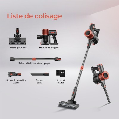 JIGOO C200 Aspirateur sans fil, aspiration de 23 KPa, autonomie de 40 min, 2 modes de fonctionnement