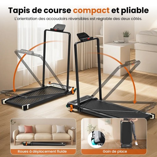 Tapis roulant pliable double face Akluer 520A-B avec poignée  moteur silencieux de 2 5 CV  vitesse maximale de 4 MPH  capacité d 2