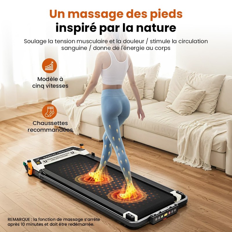 Akluer 520A-B Tapis roulant pliable 2-en-1 – Marche/course, masseur de pieds, moteur 2,5 CV silencieux, 4-6,2 MPH