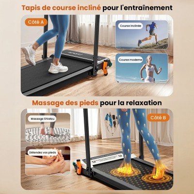 Akluer 520A-B Tapis roulant pliable 2-en-1 – Marche/course, masseur de pieds, moteur 2,5 CV silencieux, 4-6,2 MPH