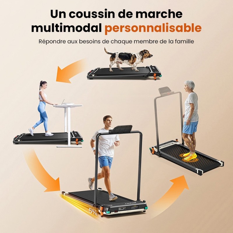 Akluer 520A-B Tapis roulant pliable 2-en-1 – Marche/course, masseur de pieds, moteur 2,5 CV silencieux, 4-6,2 MPH