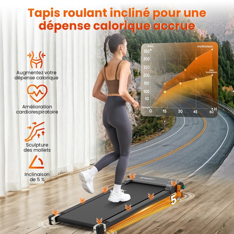 Akluer 520A-A Tapis de Marche Sous Bureau | Tapis Roulant Pliable Silencieux 150 kg