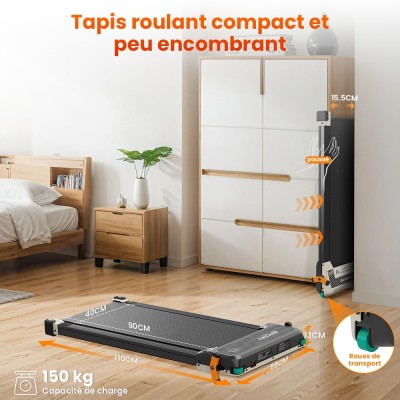 Akluer 520A-A Tapis de Marche Sous Bureau | Tapis Roulant Pliable Silencieux 150 kg