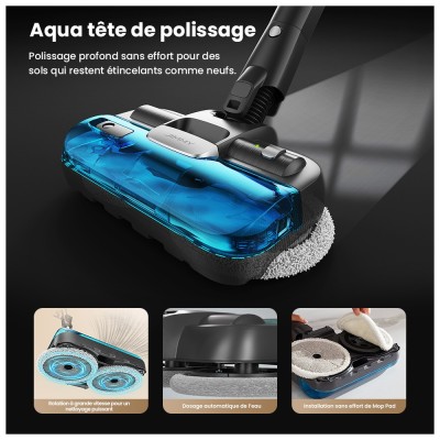 JIMMY JV9 Pro Aqua Aspirateur sans fil, puissance d'aspiration de 160 AW, autonomie jusqu'à 65 minutes
