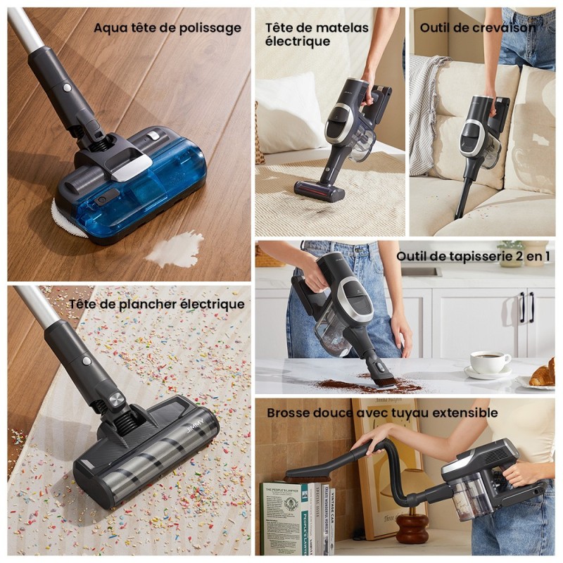 JIMMY JV9 Pro Aqua Aspirateur sans fil, puissance d'aspiration de 160 AW, autonomie jusqu'à 65 minutes