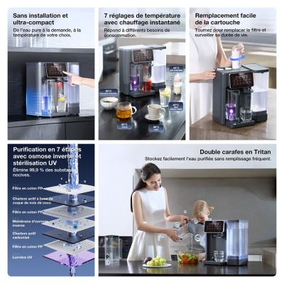 JIMMY R9 Purificateur d'eau par osmose inverse de comptoir purification en 7 étapes avec reminéralisation et stérilisation UV
