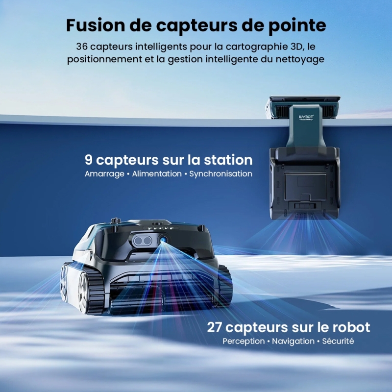 WYBOT S3 Robot de Piscine Sans Fil avec Vision IA & Vidage Auto