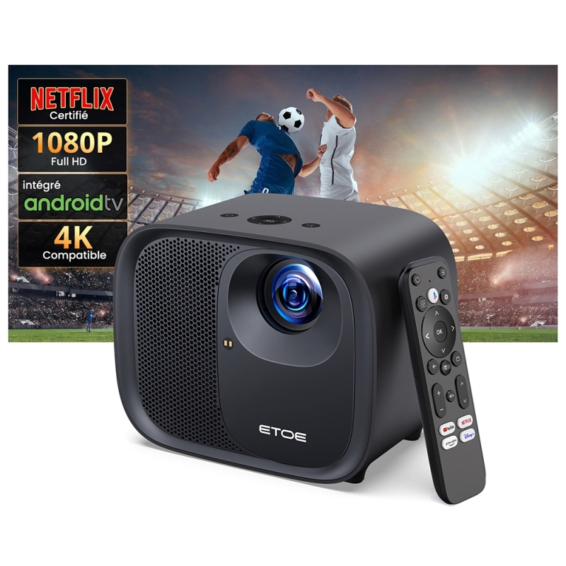 ETOE E3 Pro Vidéoprojecteur 1080P avec Google TV, 600 ANSI Lumens, Auto Focus, Projecteur Home Cinéma Portable