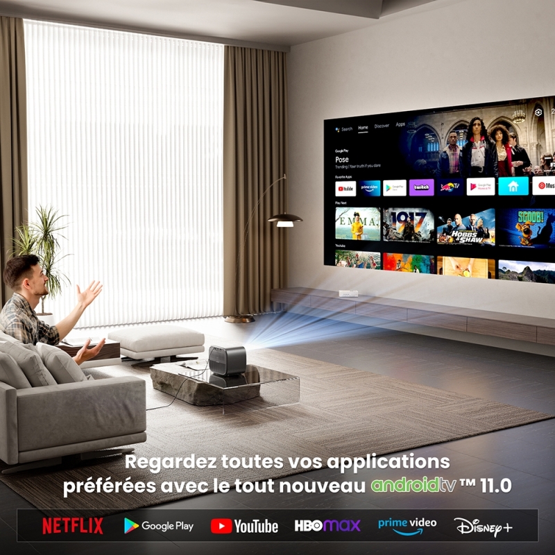 ETOE E3 Pro Vidéoprojecteur 1080P avec Google TV, 600 ANSI Lumens, Auto Focus, Projecteur Home Cinéma Portable