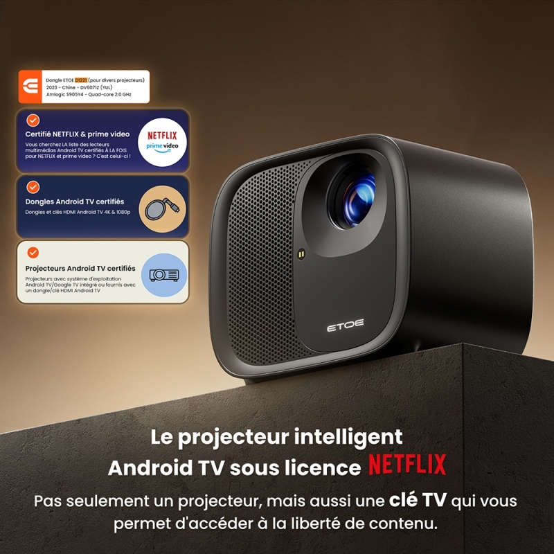 ETOE E3 Pro Vidéoprojecteur 1080P avec Google TV, 600 ANSI Lumens, Auto Focus, Projecteur Home Cinéma Portable