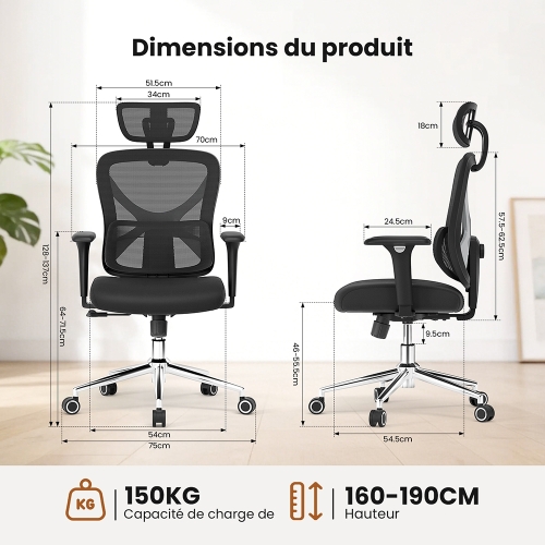 Chaise de Bureau Ergonomique ACGAM CG-5345M | Maille Respirante + Repose-pieds
