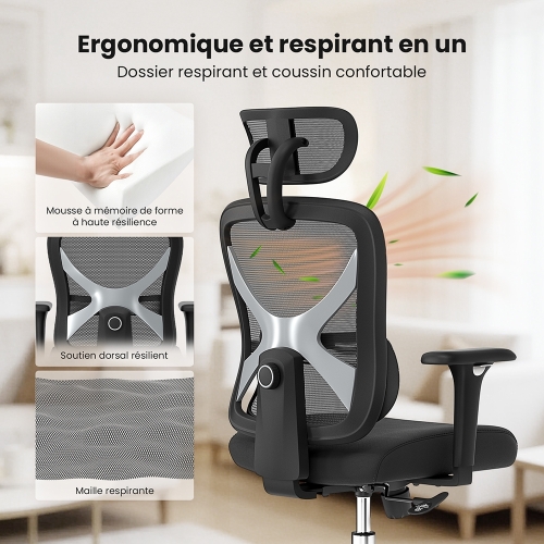 Chaise de Bureau Ergonomique ACGAM CG-5345M | Maille Respirante + Repose-pieds
