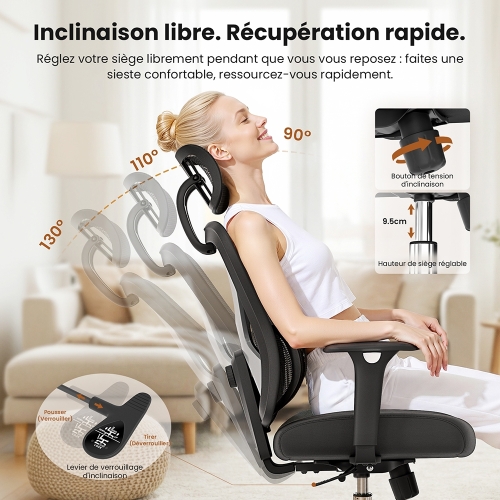 Chaise de Bureau Ergonomique ACGAM CG-5345M | Maille Respirante + Repose-pieds