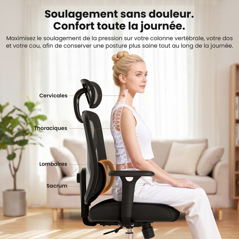Chaise de Bureau Ergonomique ACGAM CG-5345M | Maille Respirante + Repose-pieds