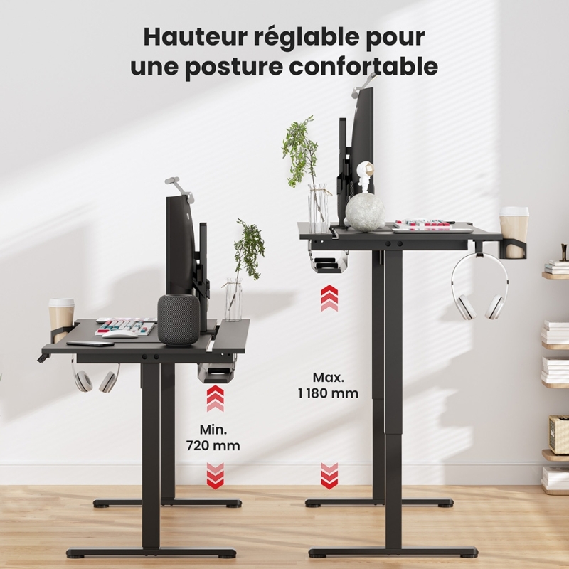 Bureau Assis-Debout Électrique ACGAM JSD5-A1-02 140 cm – Bureau Réglable en Hauteur avec LED et Mémoire