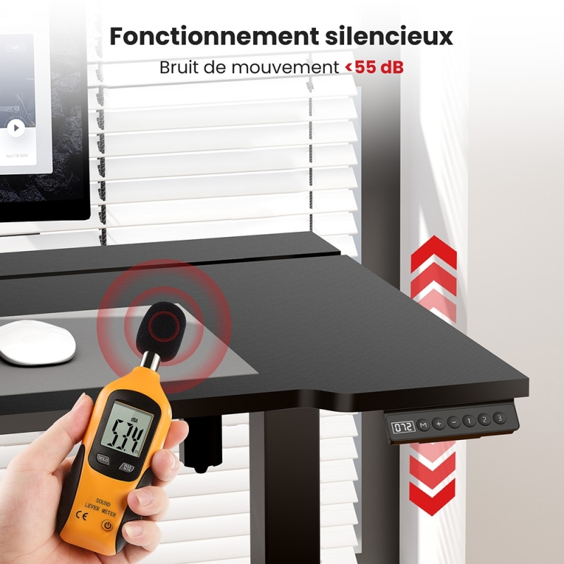 Bureau Assis-Debout Électrique ACGAM JSD5-A1-02 140 cm – Bureau Réglable en Hauteur avec LED et Mémoire