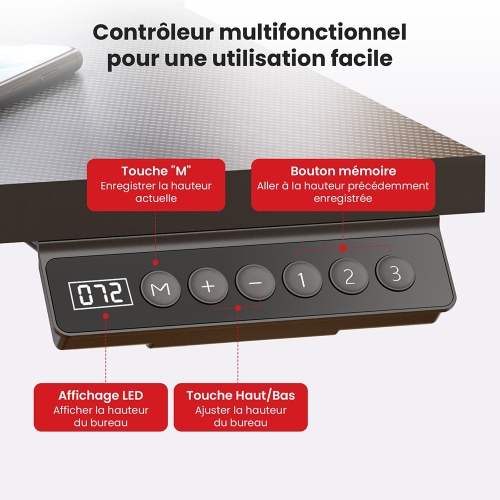 Bureau Assis-Debout Électrique ACGAM JSD5-A1-02 140 cm – Bureau Réglable en Hauteur avec LED et Mémoire