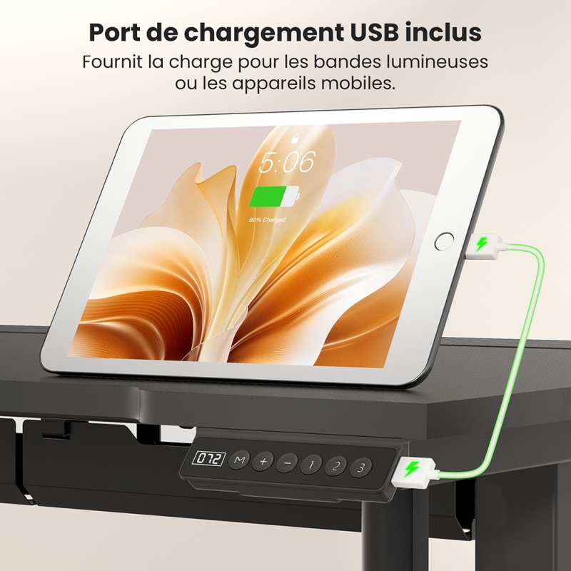 Bureau Assis-Debout Électrique ACGAM JSD5-A1-02 140 cm – Bureau Réglable en Hauteur avec LED et Mémoire