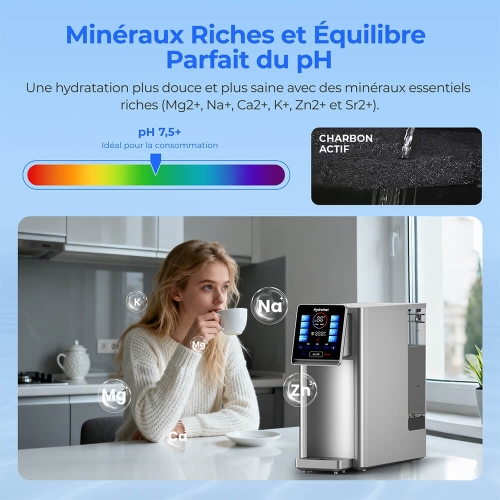 Hydrofast W100 Purificateur d'eau pour comptoir – 8 températures, filtration 6 étapes RO + UV, réservoir 4 L