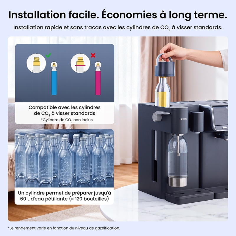 JIMMY Matrix S9 Machine À Eau Gazeuse Froide,100W,0,5 L x 2 Bouteille d'eau Gazeuse  Capacité,Compatible Matrix M9 Pro-Gris