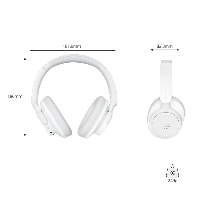 Tronsmart SOUNFII Q20S Casque ANC Hybride Blanc | Audio Hi-Res, 60h