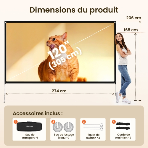 ETOE Écran de Projection Extérieur 120" | Portable & 4K
