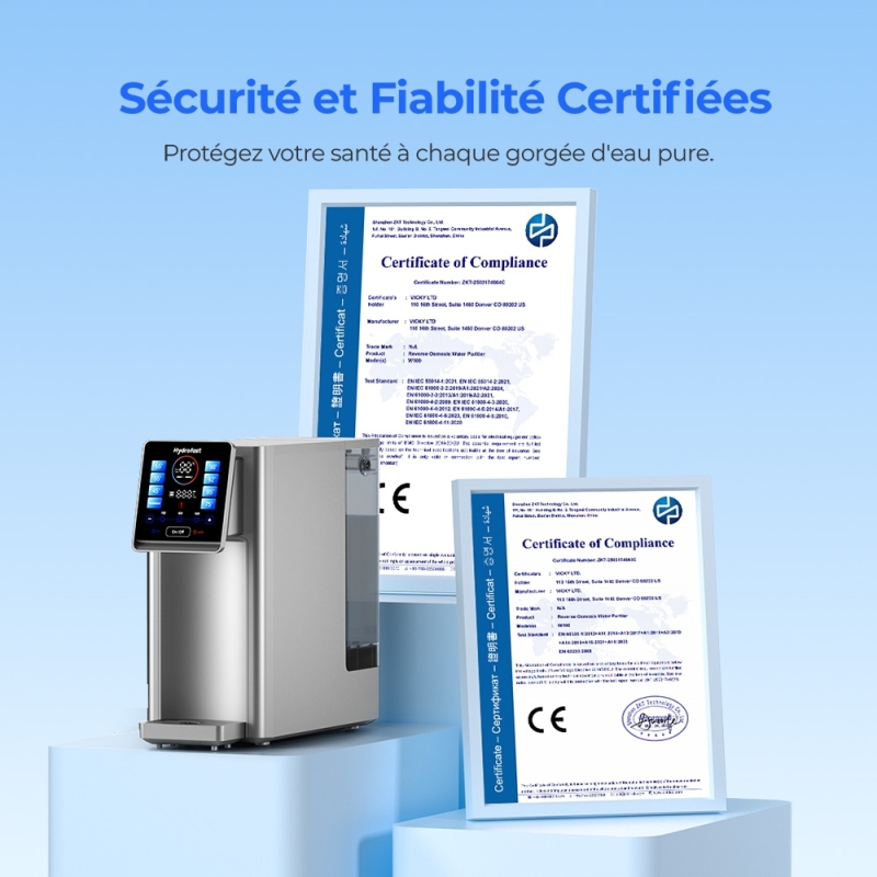 Hydrofast W100 Purificateur d'eau pour comptoir – 8 températures, filtration 6 étapes RO + UV, réservoir 4 L