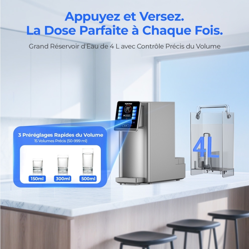Hydrofast W100 Purificateur d'eau pour comptoir – 8 températures, filtration 6 étapes RO + UV, réservoir 4 L