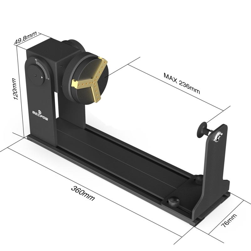 Mecpow G5 Rouleau de rotation laser, inclinable à 90° avec mandrin 360° pour gravure laser
