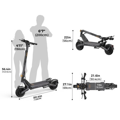 Trottinette électrique Ausom L2 Max à double moteur - Prise EU  Gris foncé 