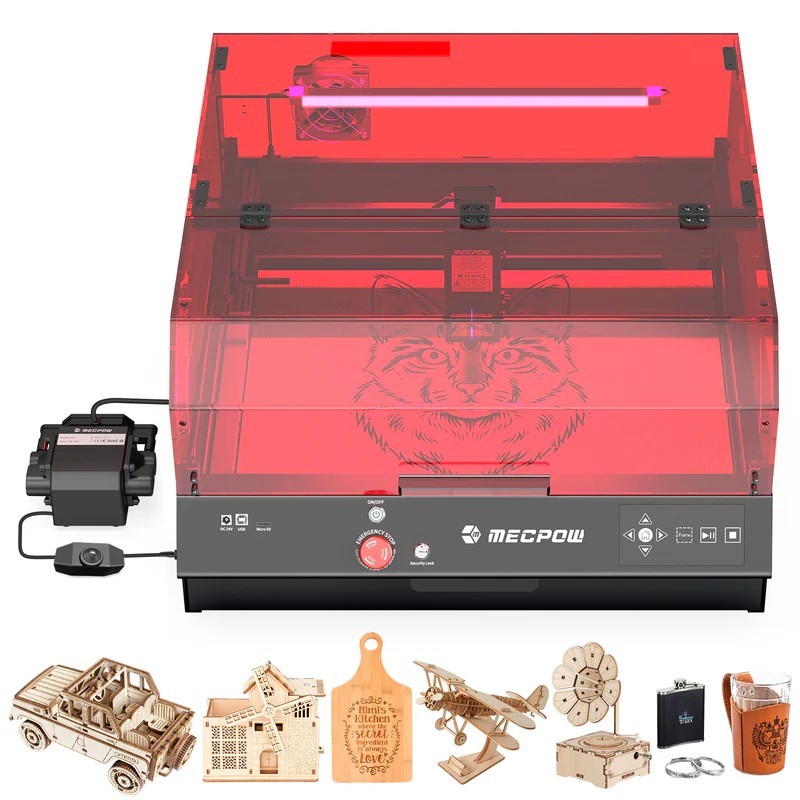 Mecpow X4 Pro 22W Graveur Laser Coupeur | FDA Classe1 Fermé Intégral | Caméra Intégrée | Pompe à Air Automatique | Zone 410×400m
