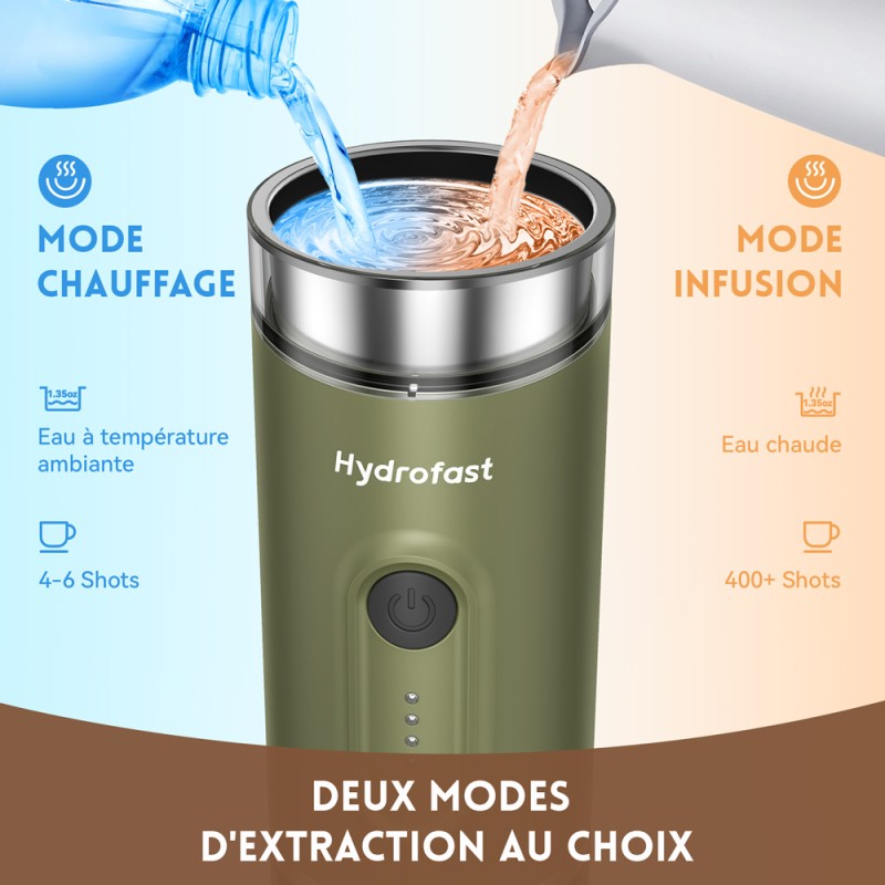 Machine à expresso portable Hydrofast PO-100  alimentée par batterie 9600mAh  pression de 20 bars  machine à café 2-en-1 po