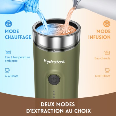 Machine à expresso portable Hydrofast PO-100  alimentée par batterie 9600mAh  pression de 20 bars  machine à café 2-en-1 po