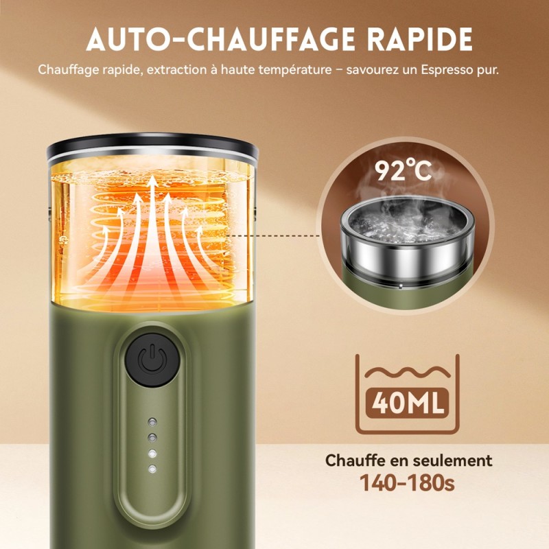 Machine à expresso portable Hydrofast PO-100  alimentée par batterie 9600mAh  pression de 20 bars  machine à café 2-en-1 po