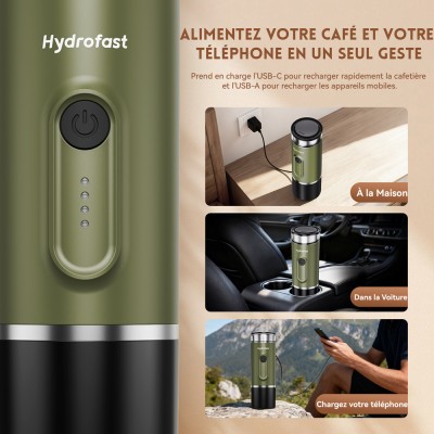 Machine à expresso portable Hydrofast PO-100  alimentée par batterie 9600mAh  pression de 20 bars  machine à café 2-en-1 po