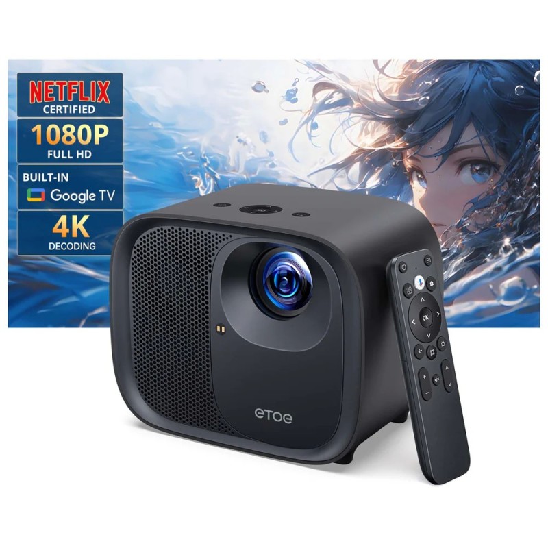 ETOE E3 Pro Vidéoprojecteur 1080P avec Google TV, 600 ANSI Lumens, Auto Focus, Projecteur Home Cinéma Portable