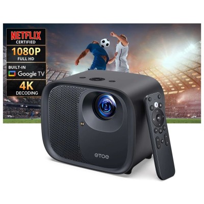 ETOE E3 Pro Vidéoprojecteur 1080P avec Google TV, 600 ANSI Lumens, Auto Focus, Projecteur Home Cinéma Portable