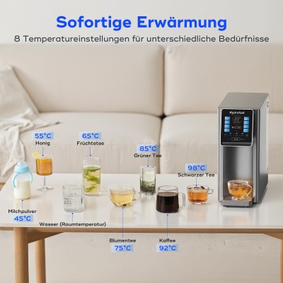 Hydrofast W100 Purificateur d'eau pour comptoir – 8 températures, filtration 6 étapes RO + UV, réservoir 4 L